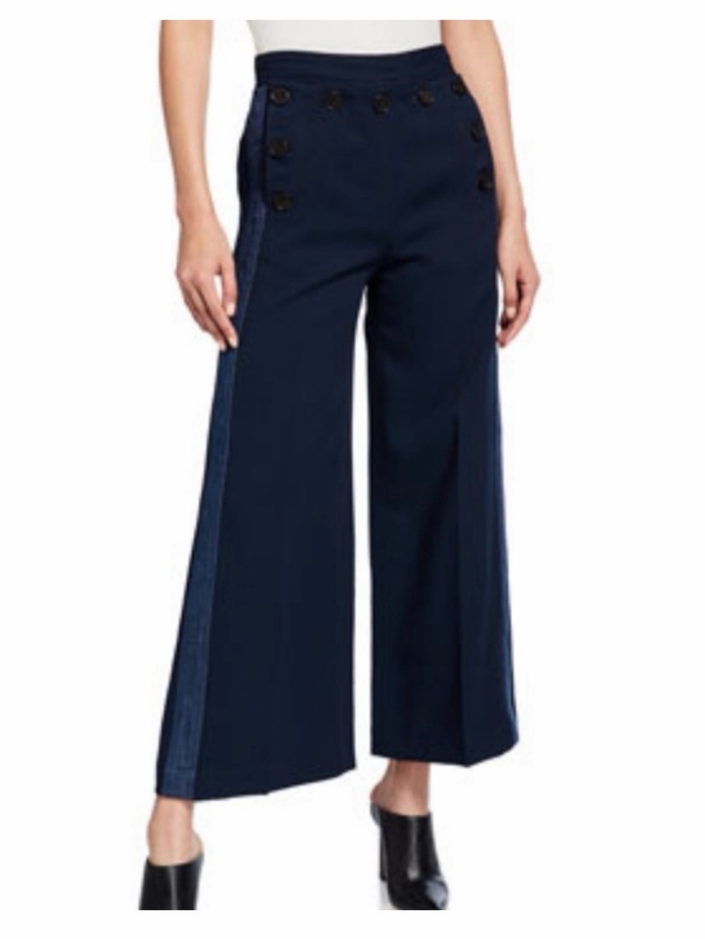 Derek Lam Navy Cropped Wide-Leg Pants with Navy Side Stripe